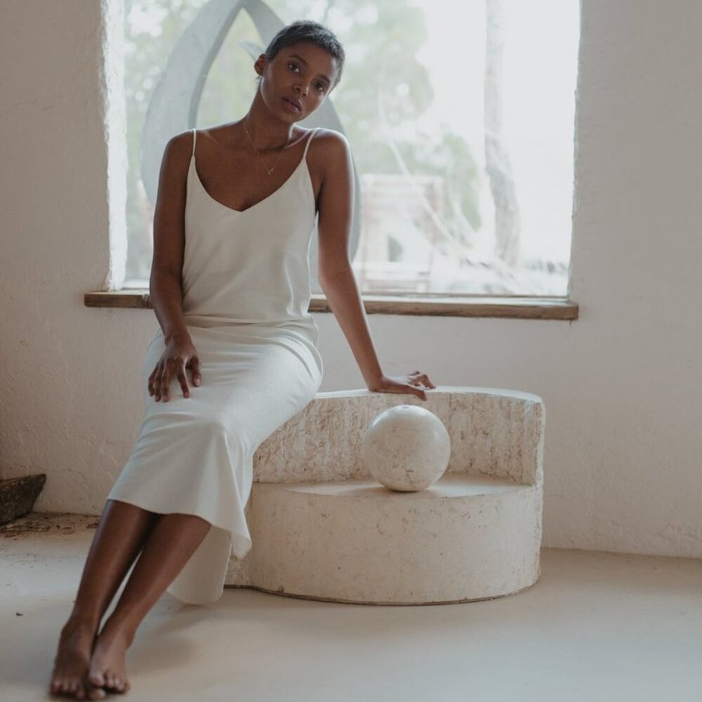 OZMA Silk Noil Bias Slip Dress - Natural - Picture 2 of 6